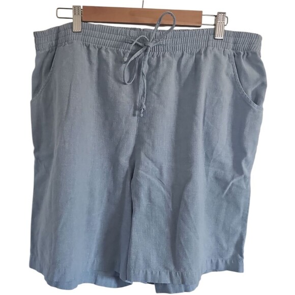Adolfo Sport Linen Blend Shorts Slate Blue Sz M Pull On Elastic Waistband Beach - Picture 1 of 9